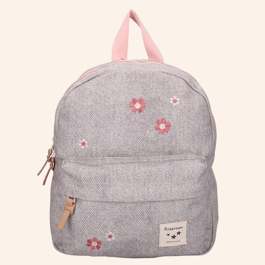 Kidzroom rugzak - Klein - Grijze denim – Bloemetjes