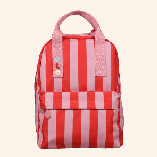 OLE kinderrugzak met strepen in rood/roze.