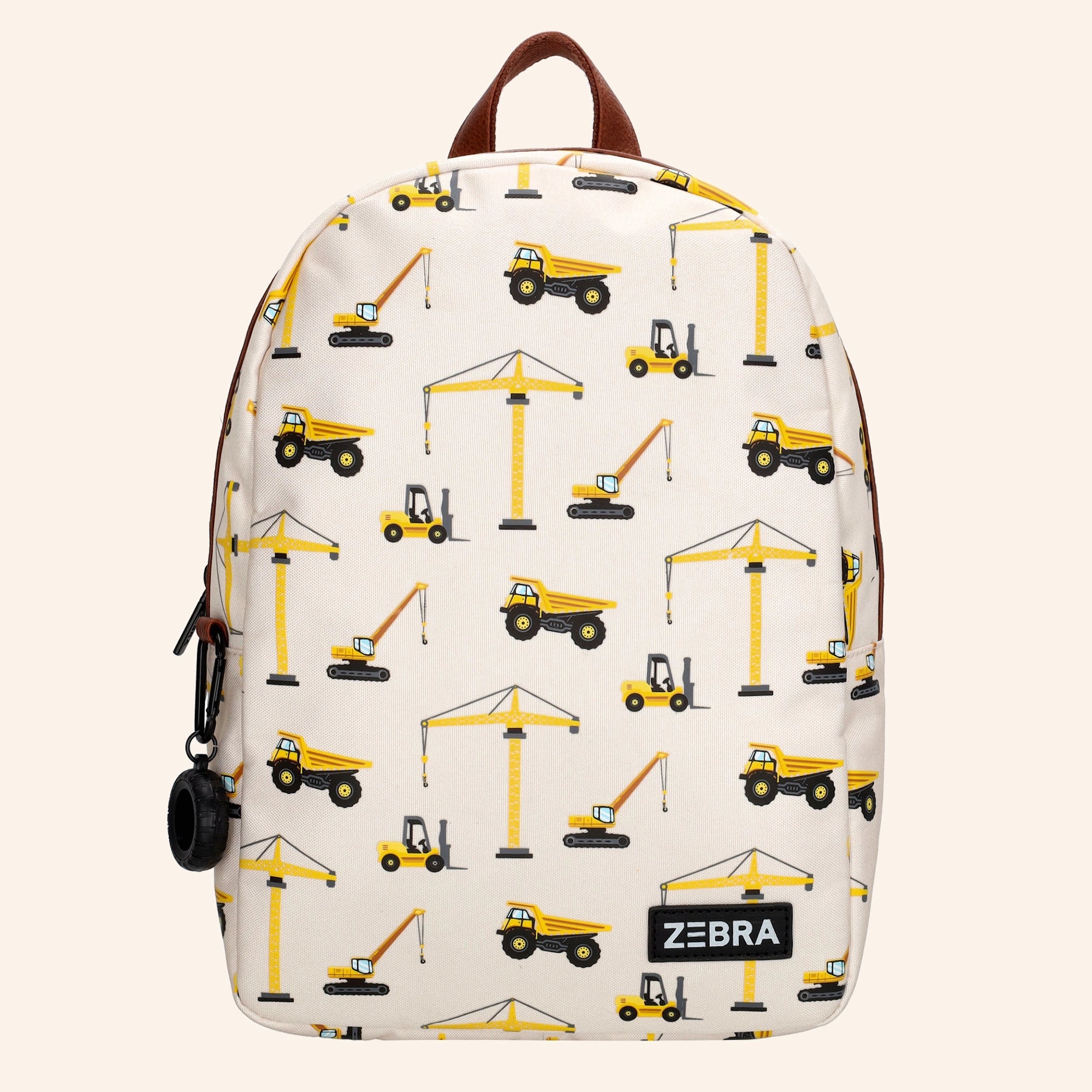 ZEBRA kinderrugzak met bouwwerktuigenprint in geel en zwart.