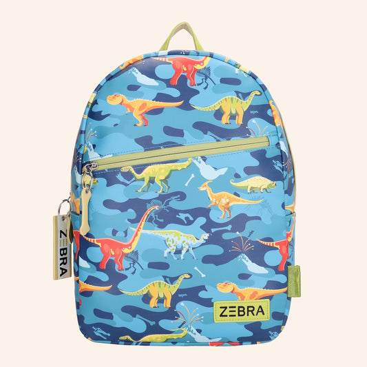 ZEBRA kinderrugzak met dinosaurussenprint in blauw en groen.