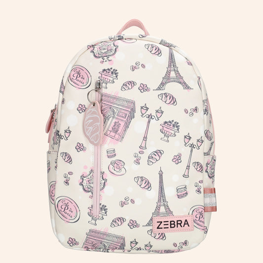 ZEBRA kinderrugzak met Parijs illustraties in lichte tinten.