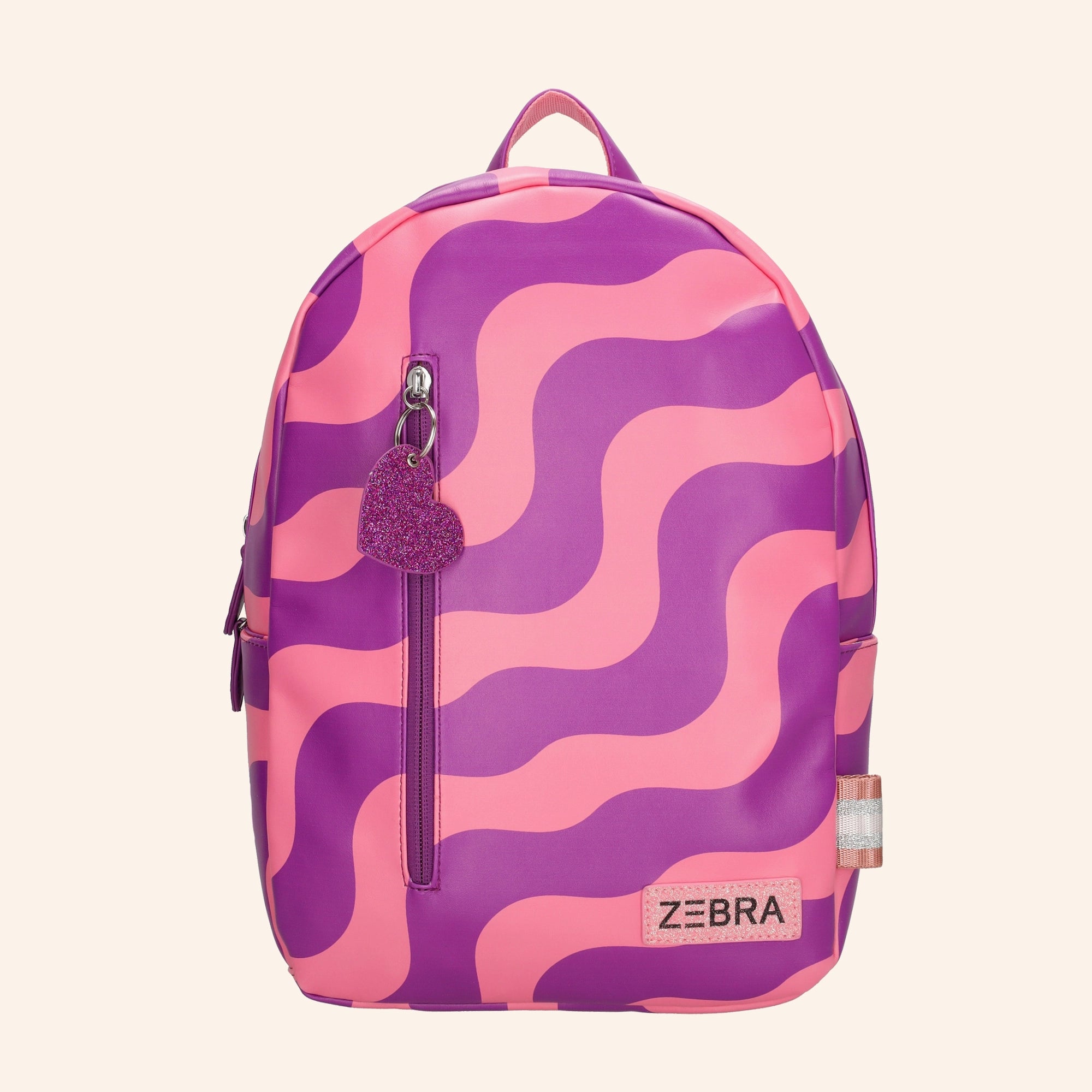 ZEBRA kinderrugzak met golvend patroon in roze en paars.