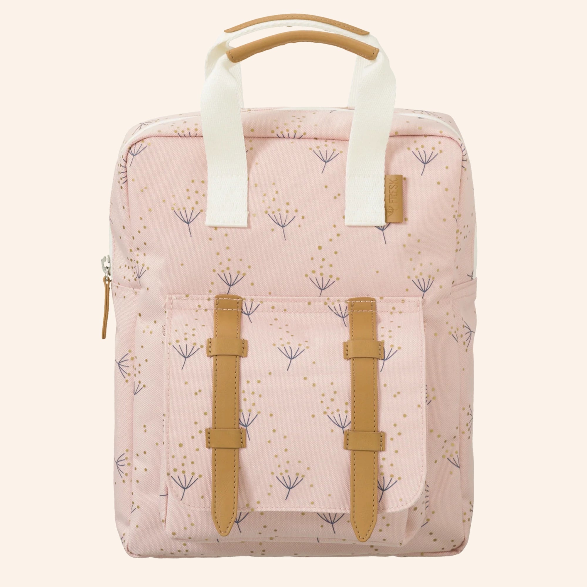 Roze rugzak van Fresk met paardenbloemprint.