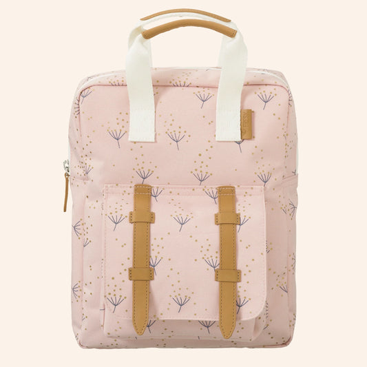 Roze rugzak van Fresk met paardenbloemprint.