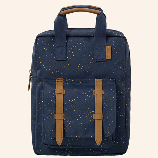 Donkerblauwe Fresk kinderrugzak met gouden stippenprint