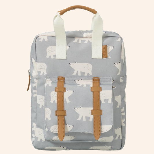 Fresk kinderrugzak met ijsberenprint in lichtblauw/grijs.