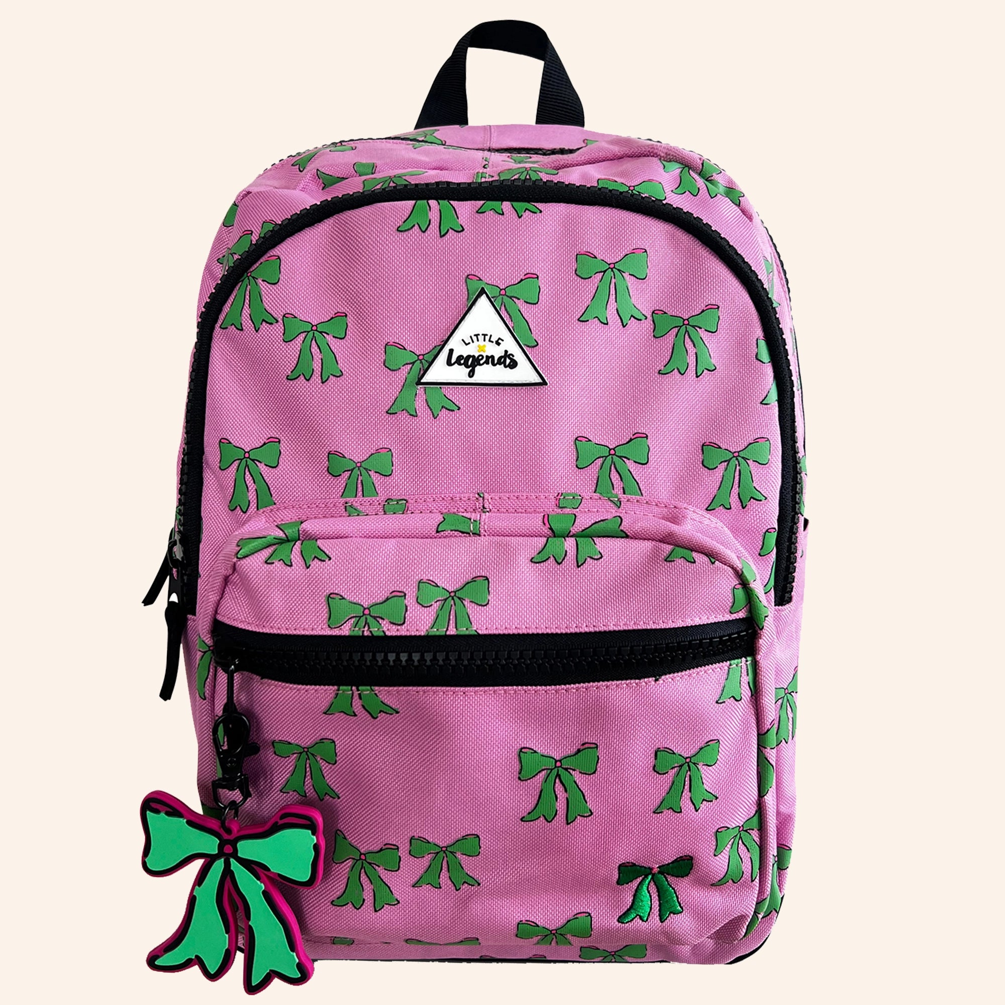 Little Legends kinderrugzak met strikjesprint in roze en groen.