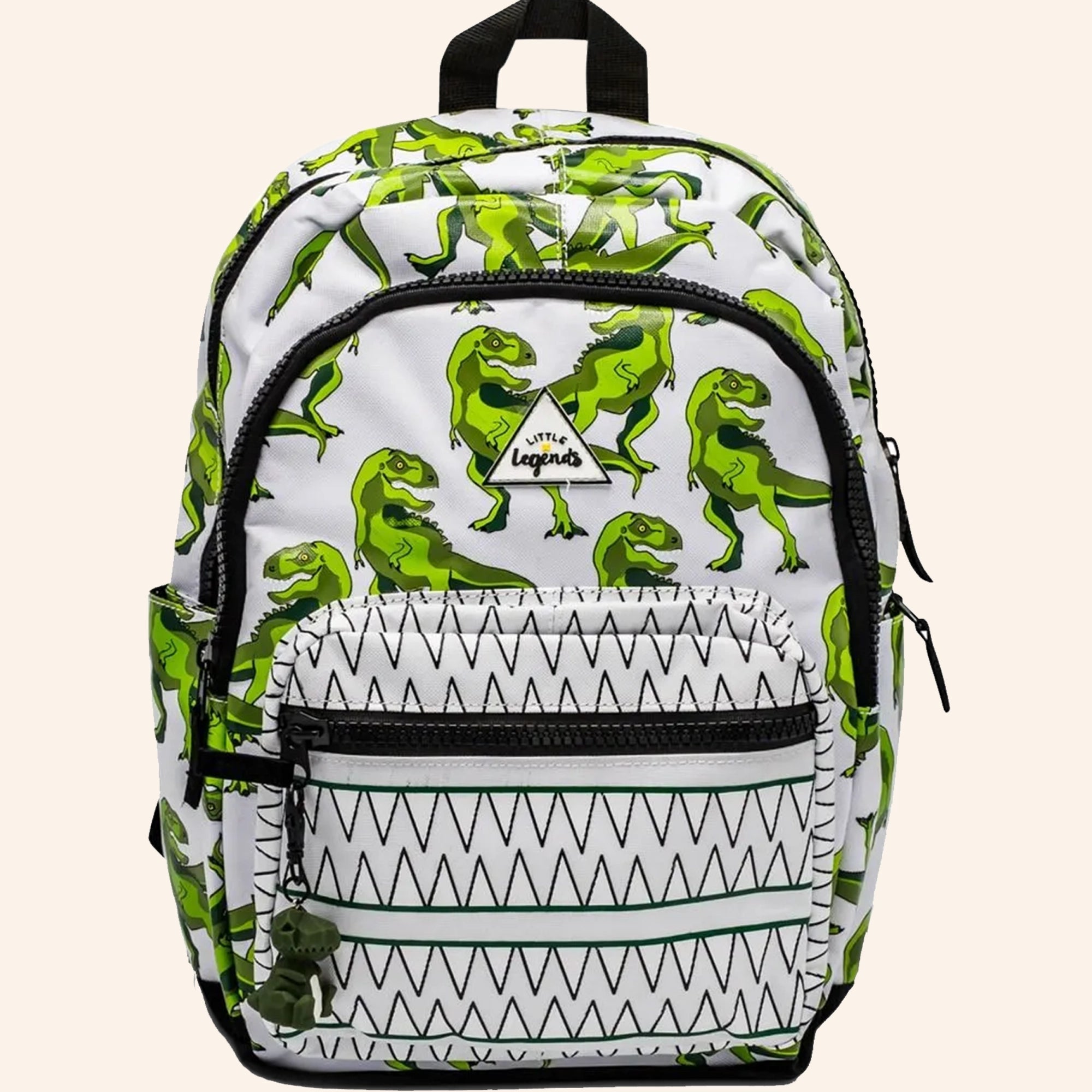 Little Legends kinderrugzak met dinosaurusprint in groen en wit.