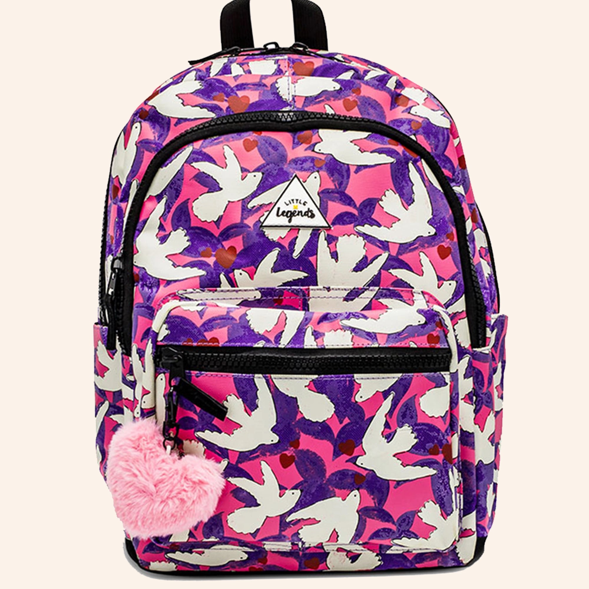 Little Legends kinderrugzak met kleurrijke vogelprint.
