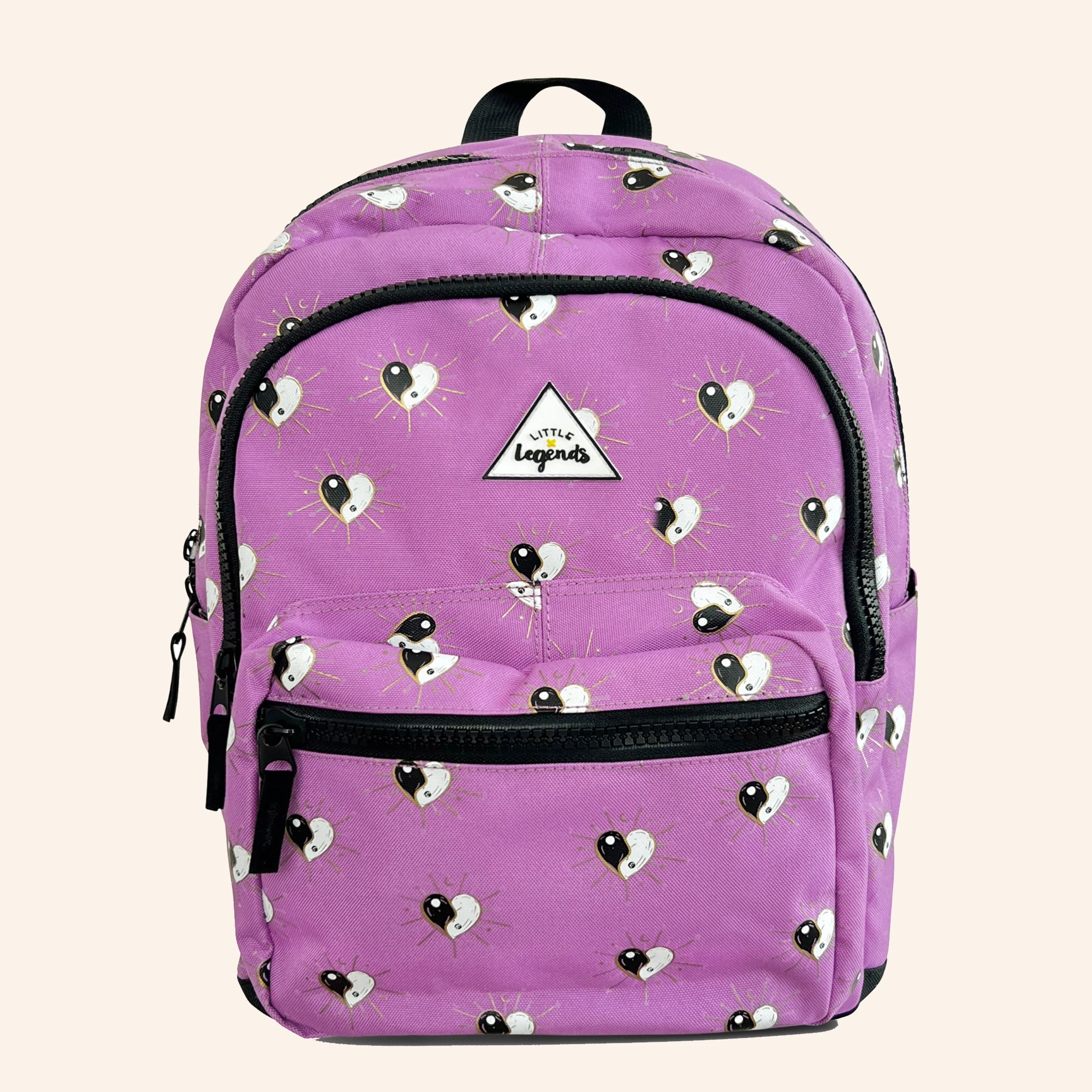 Little Legends kinderrugzak met yin-yang print in paars en wit.