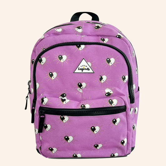 Little Legends kinderrugzak met yin-yang print in paars en wit.