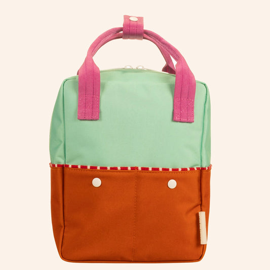 Colorblock kinderrugzak van Sticky Lemon in lichtgroen met oranje/rood en roze