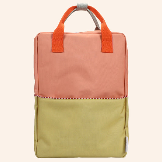 Sticky Lemon rugzak - Groot - Colourblocking - Coral Pink + Reed Green