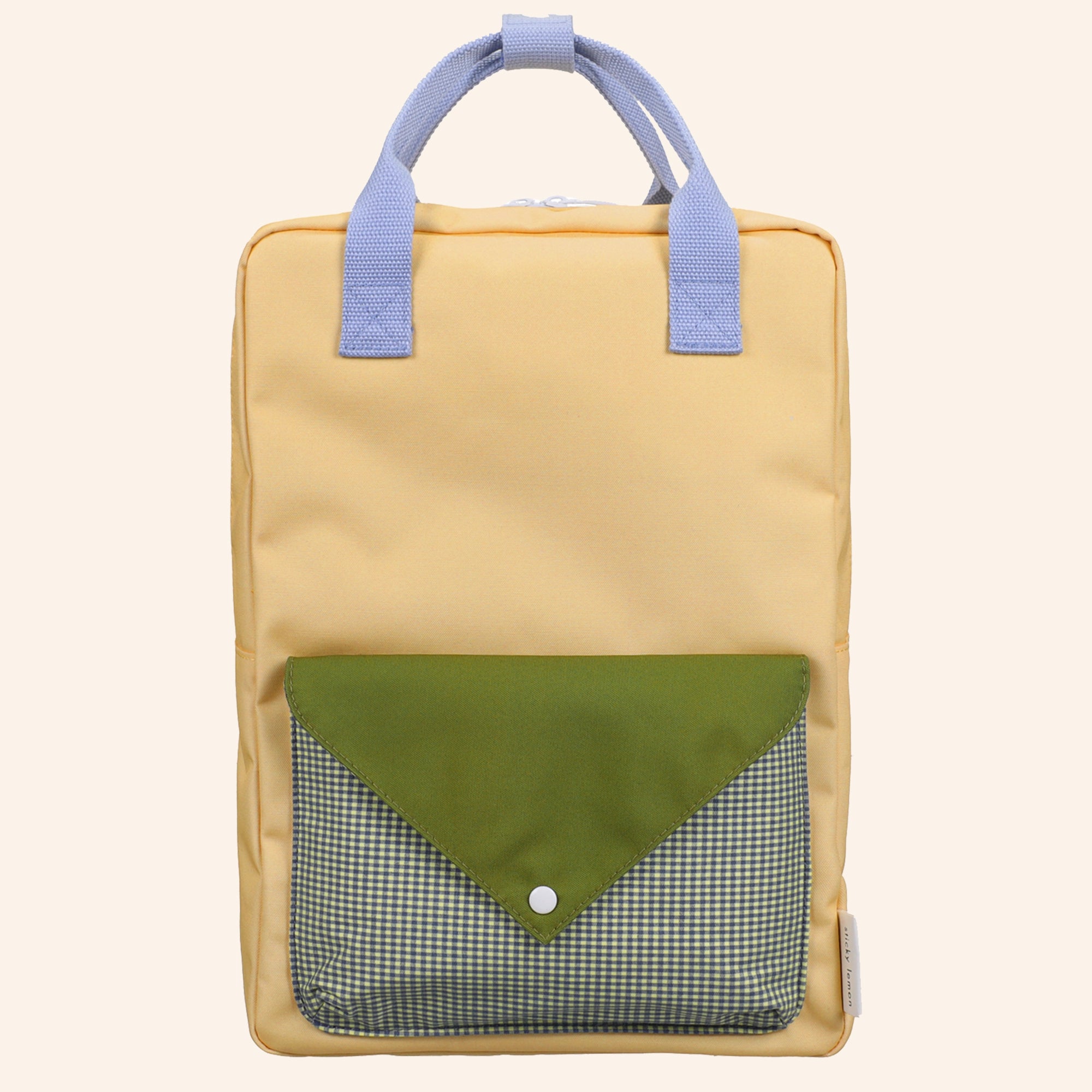 Grote Sticky Lemon rugzak met envelope voorvak in lichtgeel met groene en lichtblauwe details
