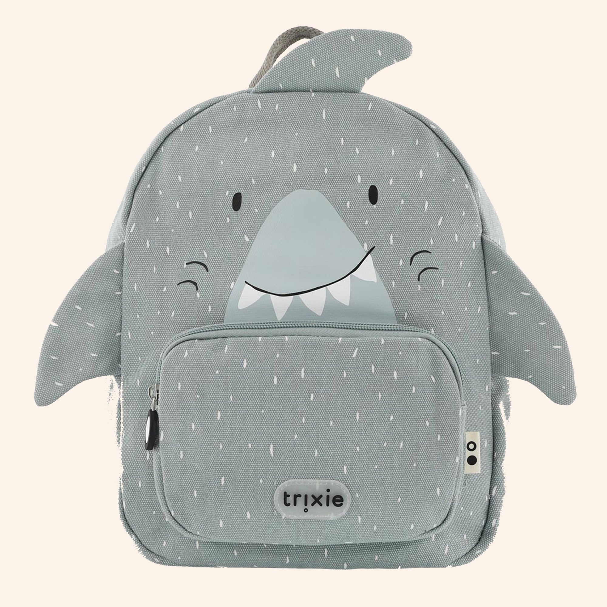 Blauwgrijze rugzak van Trixie in de vorm van een haai - ook wel Mr Shark genoemd.